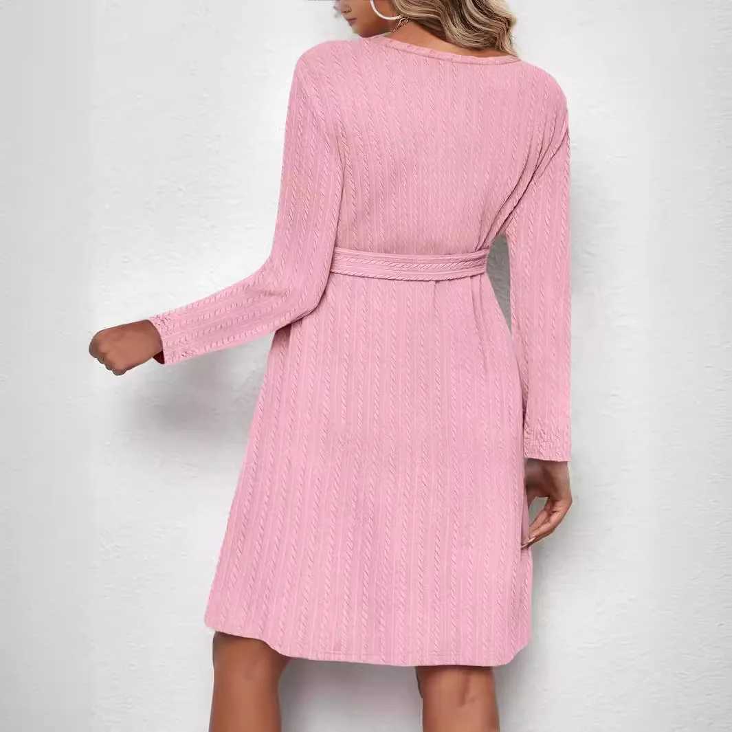 American Sle Fashion Materni Dress Ties Waist Autumn Winter Long Sleeve A Line Clothes for Pregnant Women Youth PregnancyXJ241213