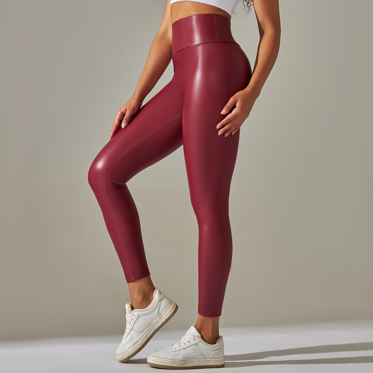 Basic Casual Outdoor Designer Red Leather Pants Oversized Women's Tight Pants High Waist Tight Sexy PU Leather Pants Women's Yoga Pants