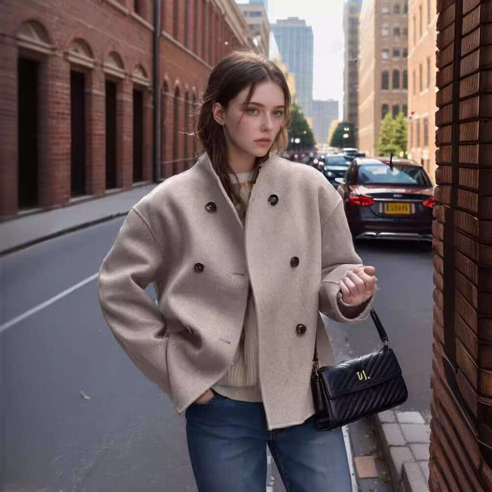 Double Breasted Solid Color Woolen Coat For European And American Foreign Trade, Casual Temperament, British Style Versatile Top, Fashionable Quality,