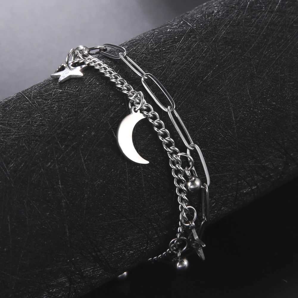 Star Moon Pendant Double Chain Bracelets Womens Stainl Steel Bracelets Tren Jewelry for r Anniversary GiftsXJ241214