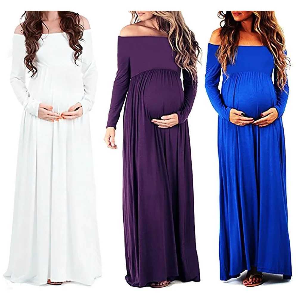 Materni Off Shoulders Photoshoot Long Sleeve Half Circle Photography Gown Empire Waist for Baby Shower Photo Props DressXJ241213