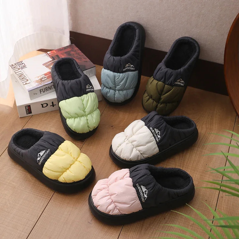 Women Winter Waterproof House Slippers Men Casual Home Indoor Plush Warm Shoes Couple Cozy Antislip Outdoor Versatile Footwear 241214