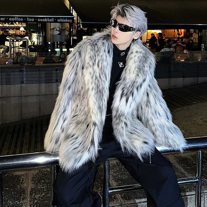 LZHEN trendy high-end fashion faux fur coat leopard personalized elegant casual windproof mens top new coat LZ7984 W241213