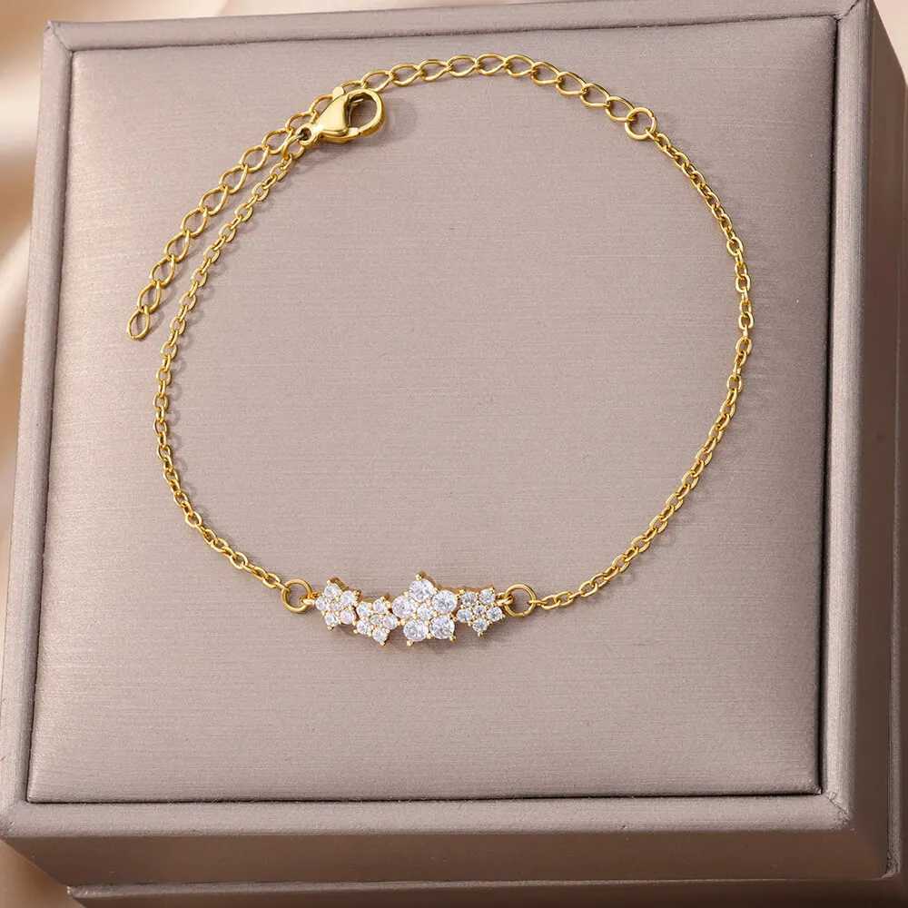 Crystal Zircon Star Bracelets For Women Fashion Gold Plated Stainl Steel Star Bracelet Party Wedding Aesthetic Jewelry GiftXJ241214