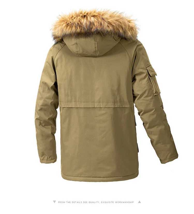 Mens winter long Parkas down jacket mens casual loose fur collar hooded jacket outdoor thick warm wool jacket 4XL W241213