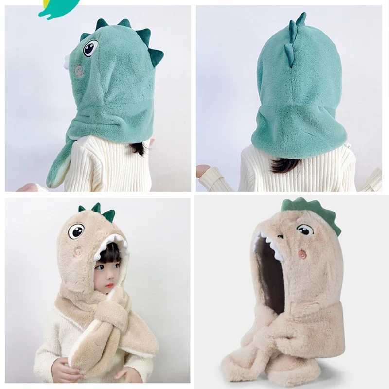 Cute dinosaur baby scarf and hat one-piece warm winter ear muffs for boys and girls aged 1-6 W241213