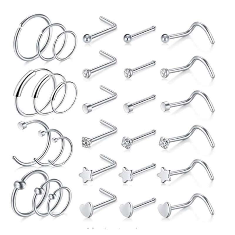 LALAVARA Fashion Nose Studs Nose Rings 12-Piece 30-Piece 24-Piece Set Stainless Steel Ear Studs Piercing Jewelry Nose Accessories