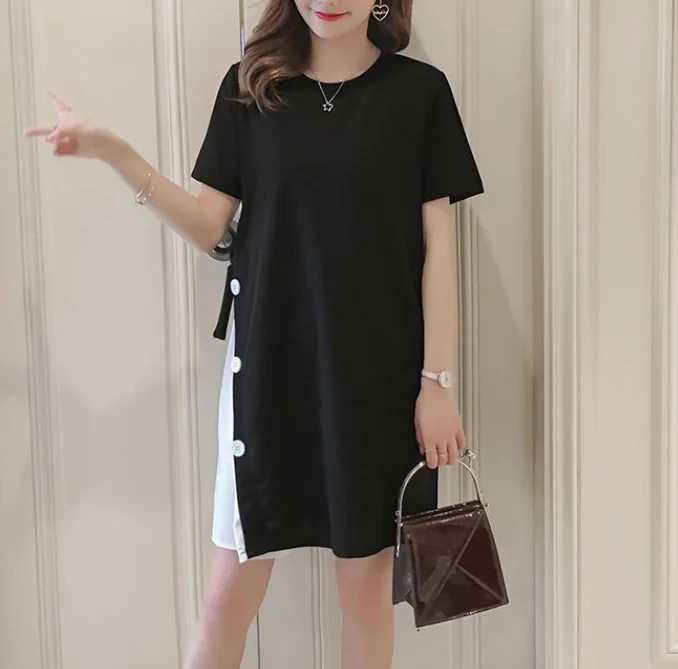 Materni Dress Spring and Summer Short-sleeved Skirt Materni Skirt T-shirt Pregnancy Clothes Materni Patchwork Loose DressXJ241213