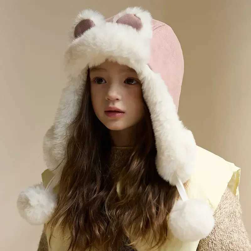 Winter Childrens Hat Bear Ear Sheepskin Hat Hot Thick Ear Protection Bear W241213