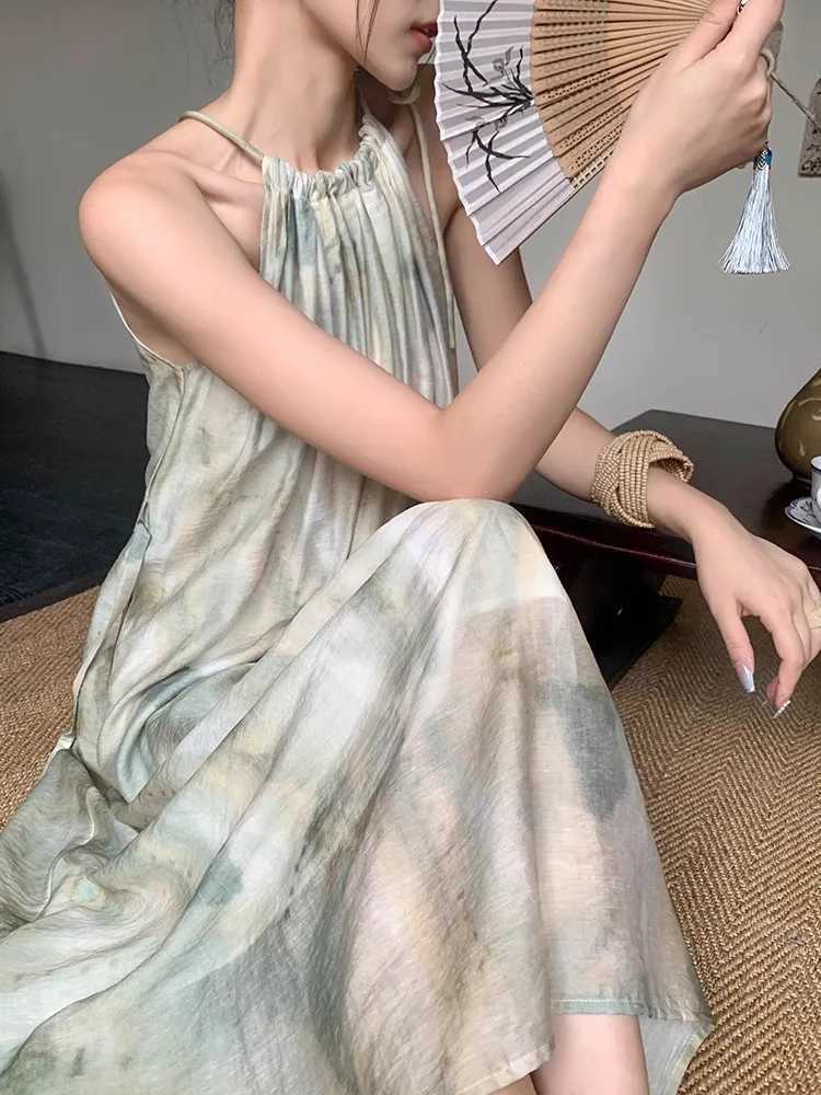 Summer Materni Maxi Dress Sleeveless Halter Collar Loose Casual Pregnant Woman Holiday Clothes Plus Size Pregnancy Beach DressXJ241213