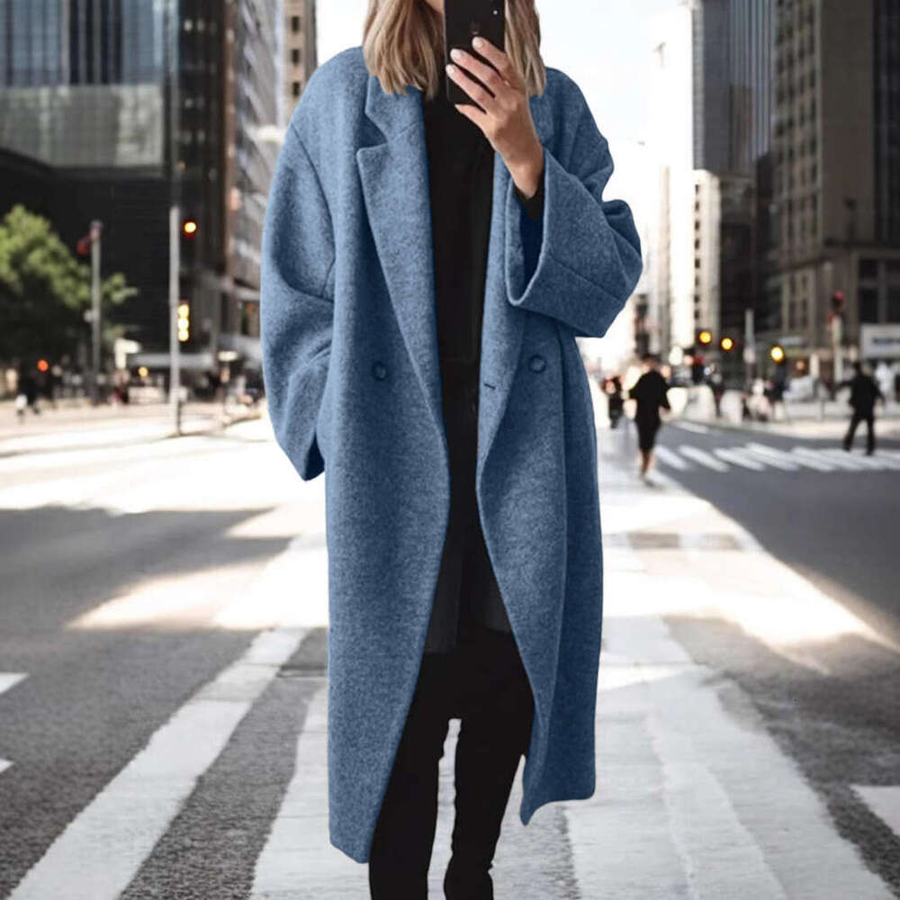 Winter European American Women's Colored And Multi Size Woolen Long Windbreaker Jacket