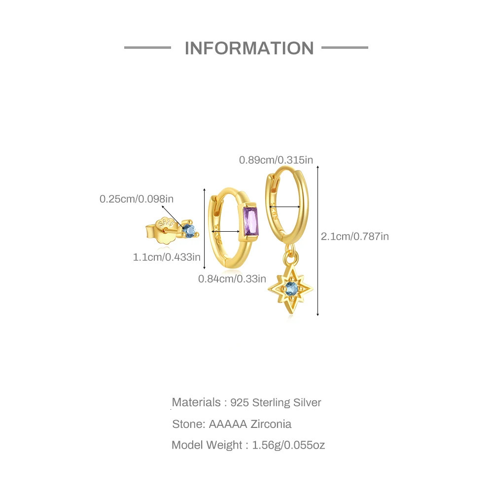 CANNER 3pcs/set S925 Sterling Silver Zircon Classic Devils Eye Stud Earrings for Women Hoops Jewelry Gifts Pendientes oorbellen 241214