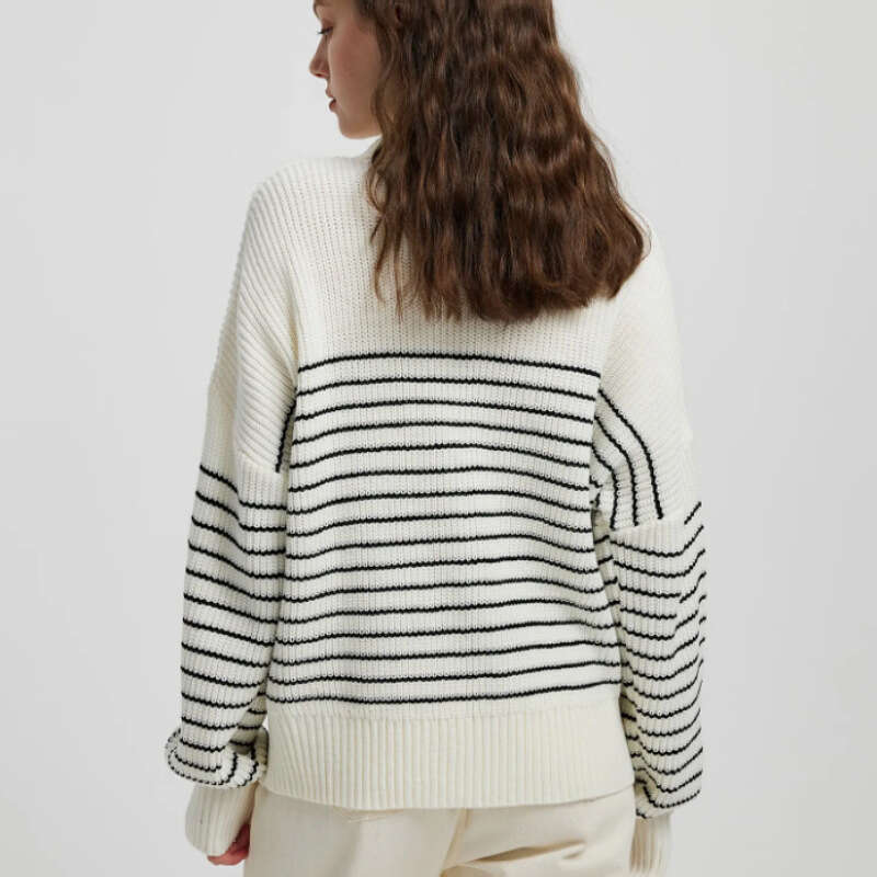 European American autumn and winter new women's clothing high neck striped color blocked long sleeved zipper pullover knitted sweater for women