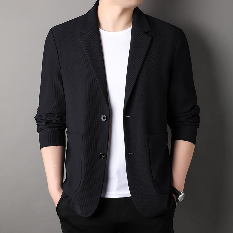 H1214New Men's Casual Striped Suit Fashion Casual Middle-aged and Young Men's Solid Color Suit