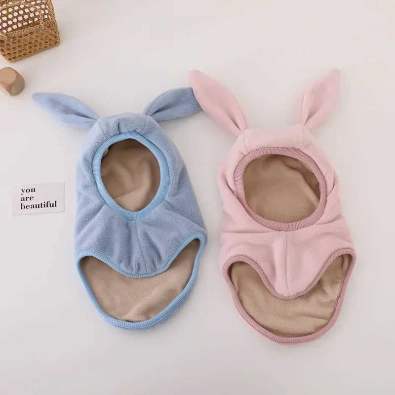 Winter Warm Rabbit Ear Baby One-Piece Hat for Boys Girls Kids Ear Protection Cap Outdoor Windproof Hood Beanies Balaclava Hat W241213