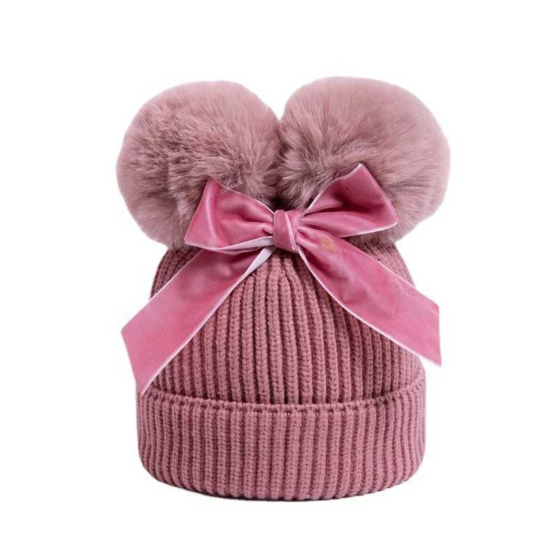 Baby hat autumn girl winter cute fluffy knitted hat solid color wool knitted baby hat newborn warm thing toddler hat W241213