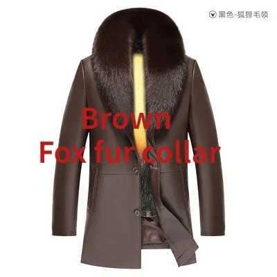 Medium length real leather jacket real mink lined coat winter mens clothing casual silver fox fur collar coat vest W241213