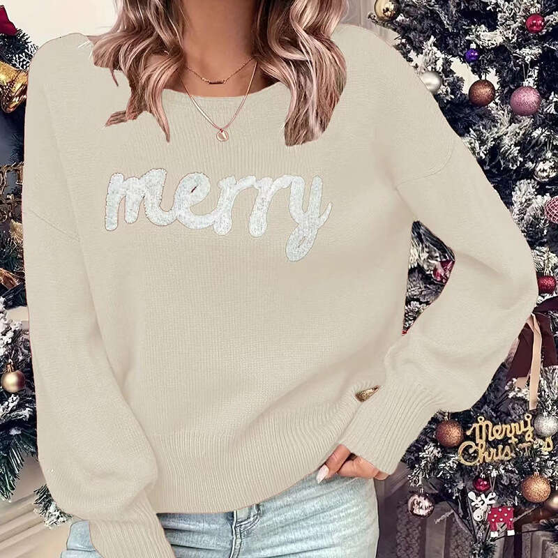 2024 autumn winter new European and American knitted women's Christmas round neck long sleeved pullover sweater women