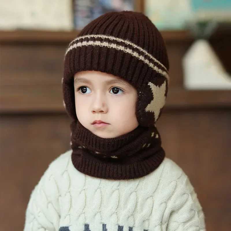 New Children Unisex Add Fur Lined Winter Knitted Hat with Earflap Fashion Beanie Hats for Kids Outdoor Classic Keep Warm Cap W241213