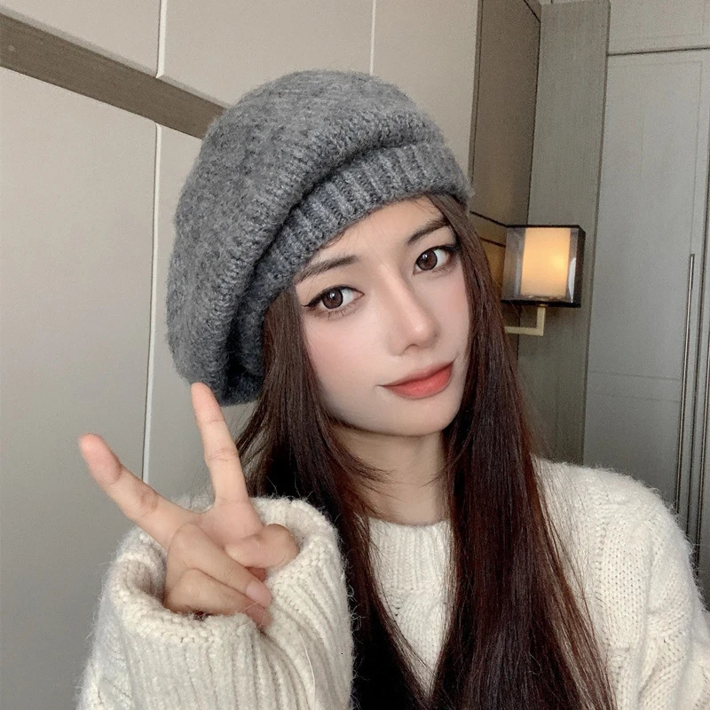 Solid Color Women Beret Hat Vintage Woolen Knitted Warm Beret Girl Ladies Autumn Winter Artist Painter Cap 241214