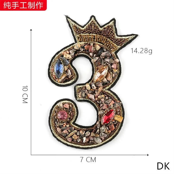 arrival 3 pcs Handmade Numbers Beaded Embroidered patches sew on Motif Applique bag hat shoe diamond accessory diy 241213
