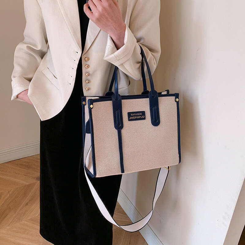 Large Capacity Hand-Held Canvas Women's New Fashionable Contrasting Color Single Shoulder Crossbody Bag, Commuting Casual Tote Bag