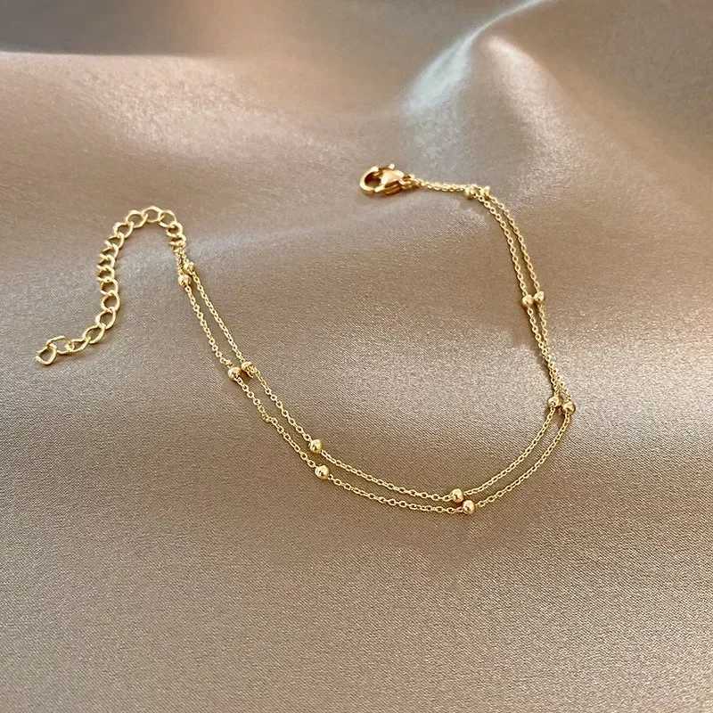 Tren Double Layers Small Round Beads Bracelet Womens Hand Bracelets Gold Color Chain Simple Female Ball Bracelet JewelryXJ241214