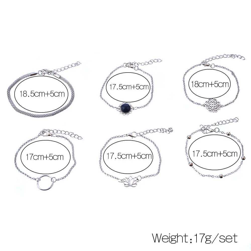 New Vintage Flower Charm Bracelet Set For Women Retro Silver Color Circle Chain Bangle Female Fashion Party JewelryXJ241214