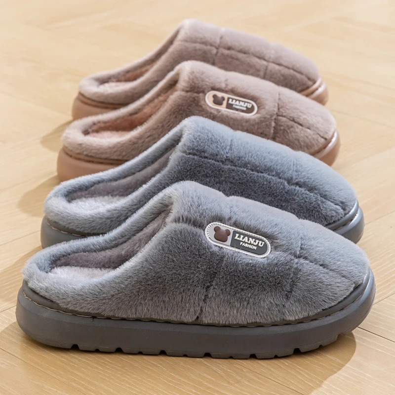Unisex Extra Large Size Winter Warm Fluffy Slippers Soft Nonslip Slides For Men Women Indoor Mule Flat Home Cotton Shoes 241214