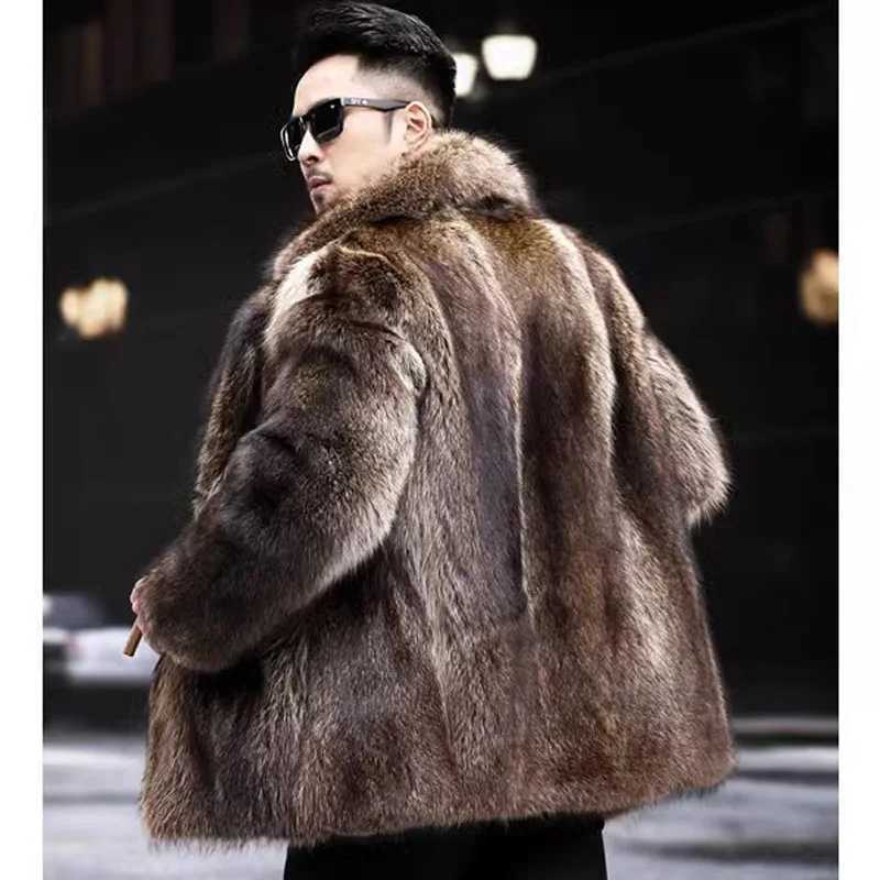 Mens autumn and winter thick Maxi faux fox fur coat jacket long sleeved warm luxury fur black park Bontjas fur furry coat W241213