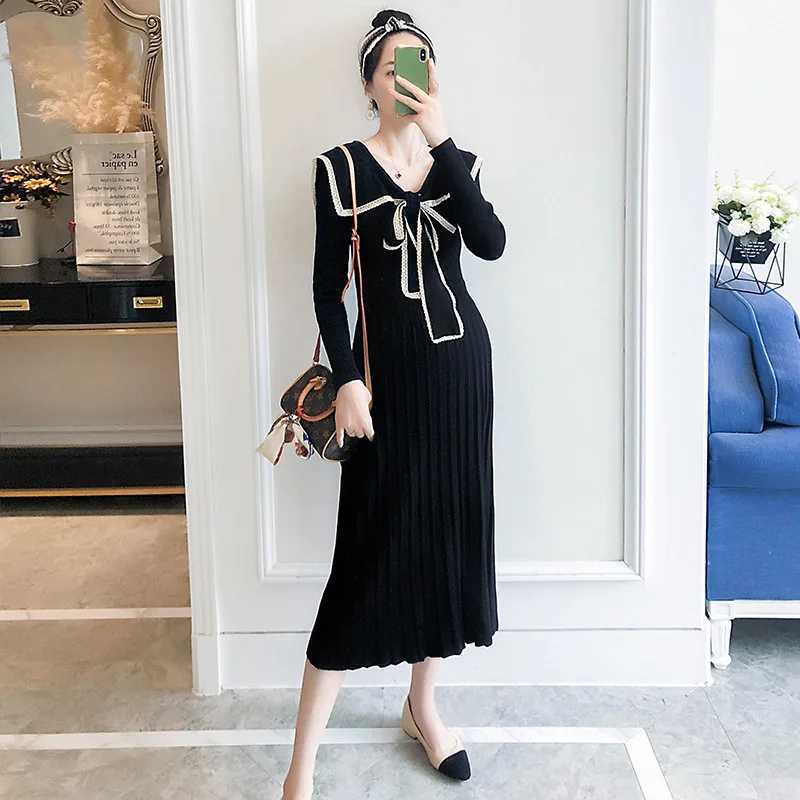 Autumn Winter Thick Warm Knitted Materni Long Dress Sweet Clothes for Pregnant Women WinterXJ241213