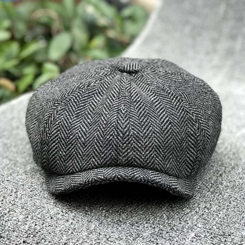 striped octagonal hat unisex style spring and autumn wool soft s boy British retro duck tongue beret fashionable painter 241210