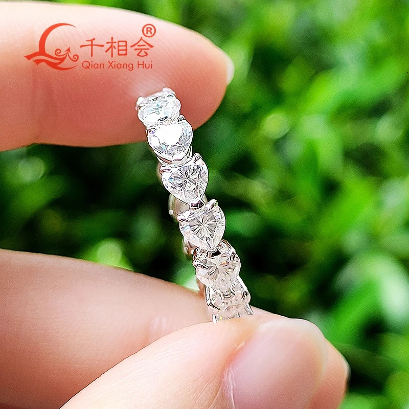 4mm heart shape D VVS white full of stone Band ring 925 Sterling Silver Rings Jewelry Engagement 241213