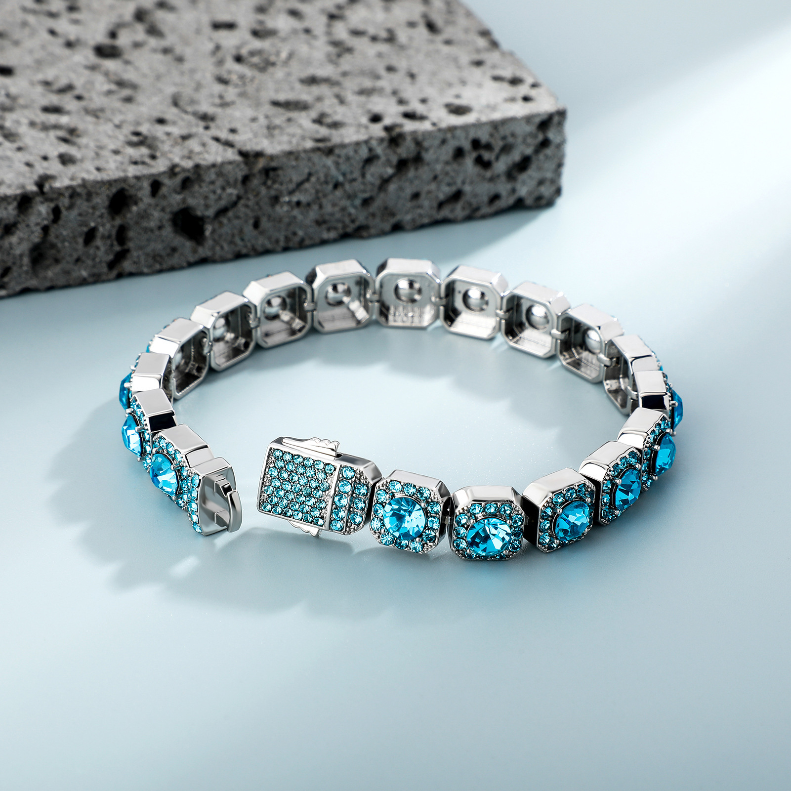New In Hip Hop Full Clustered Blue Diamond Tennis Chain Necklace Bracelet Mens Womens Fashion Jewelry Accessories Miami Party Bijoux Pulsera Hombre Co