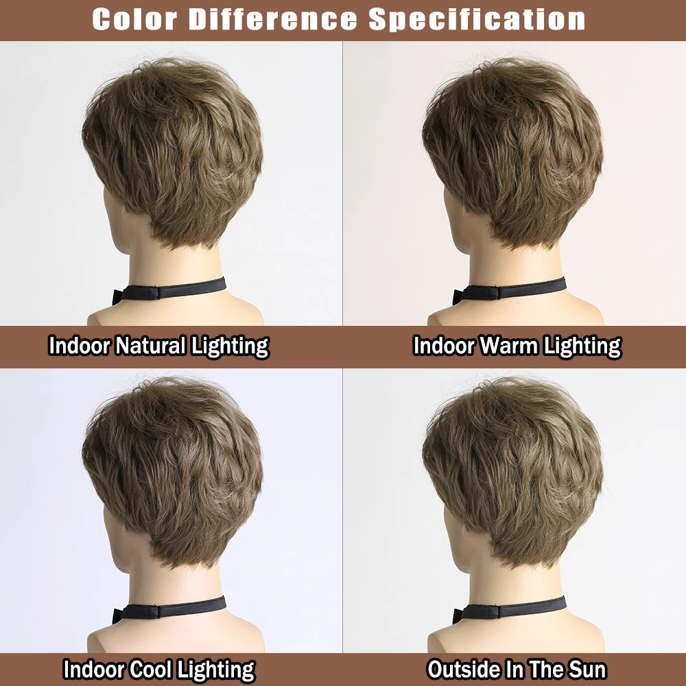 Synthetic Hair Short Curly Brown Wig for men Layered Heat Resistant Wigs With Bangs For Daily Use 241213