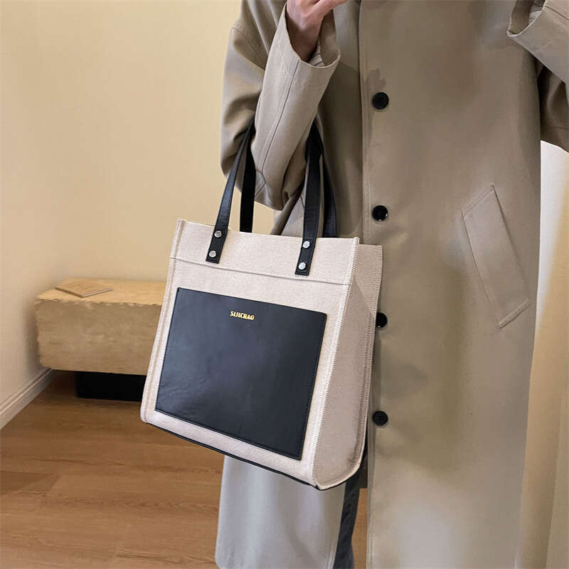 Large Capacity Women's Winter New Fashion Canvas Contrasting Crossbody Bag, Commuting Casual Tote Bag