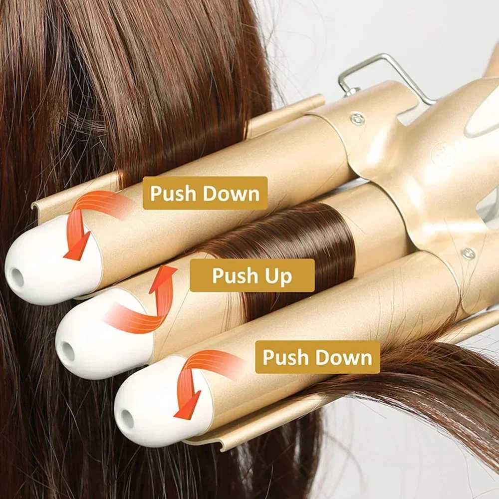 Hair Curler Anti Scalding 3 Barrel Curling Iron Wand Dual Voltage Ceramic Hair Waver Crimper Instant Curls Styling Hair Brush W241214