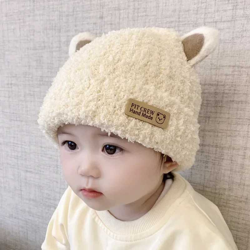 Winter Korean chiffon baby plush hat suitable for boys and girls knitted warm earmuffs autumn and winter childrens wool hat W241213