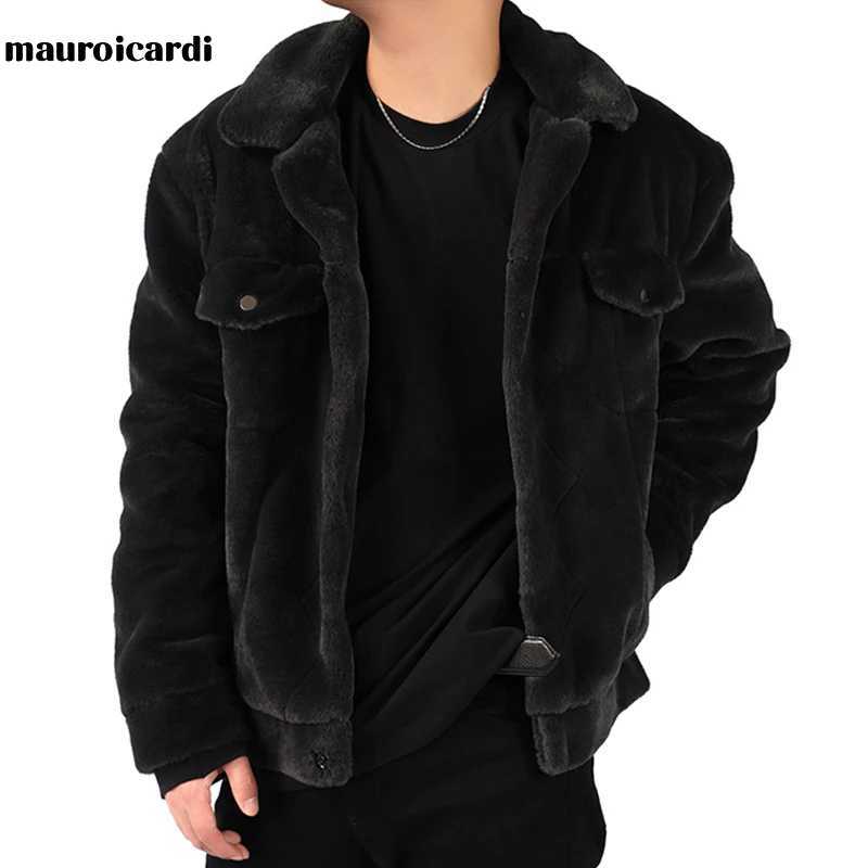 Mauroicardi Winter White Short Soft Warm Faux Fur Coat Long Sleeve Plus Size Designer Men Streetwear Clothing Fluffy Jacket 202 W241213