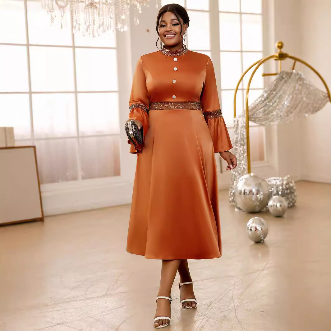 New Product: Basic Casual Plus Size Dress Women's Designer Dress Elegant Flared Sleeves Formal Dress Kardashian Style