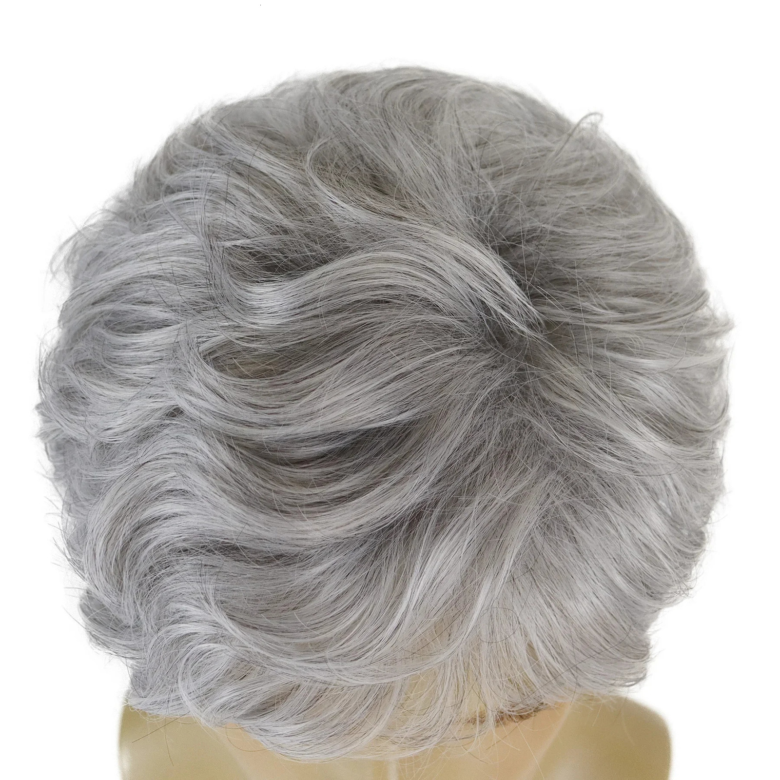 Synthetic Hair Ombre Gray and White Wigs for Men Short Haircuts Natural Curly Wig with Bangs Cos Student Hairstyle Male Cospaly 241213