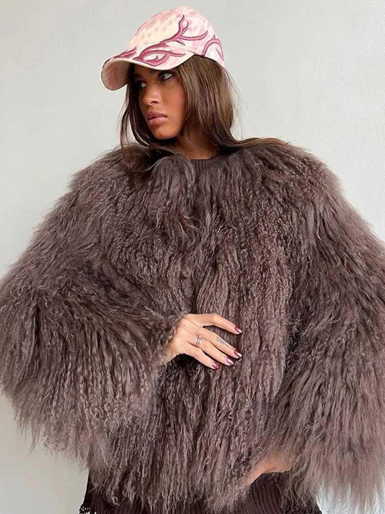 Womens fashionable warm round neck faux fur coat elegant long Slve thick plush jacket 2024 new winter womens high-purity jacket X241214