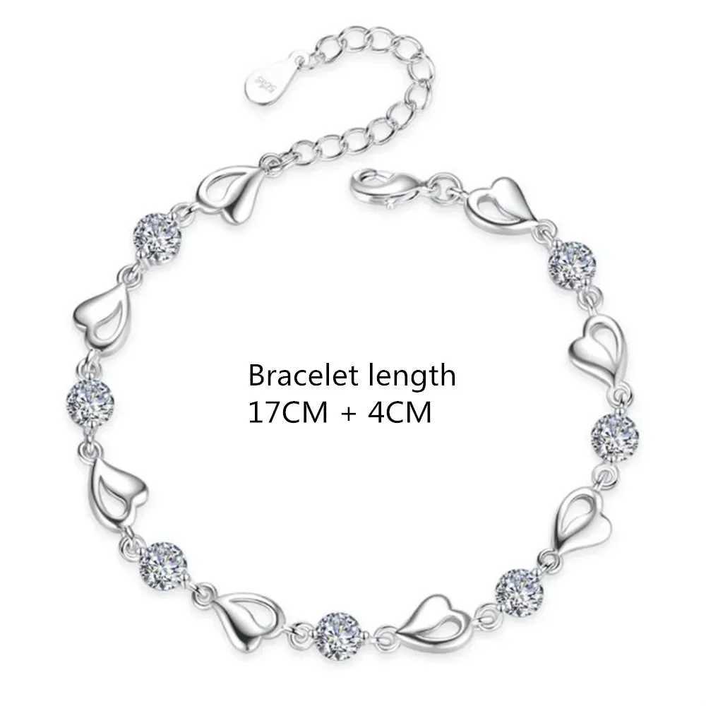 925 Sterling Silver Bracelet For Women Retro Korean Heart Shed Charm Bracelets Original Bling Blue Crystal Jewelry Party GiftsXJ241214