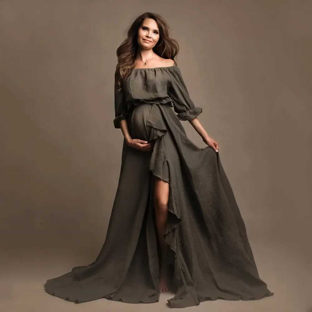 Boho Rust Cotton Materni Photoshoot Long Dress Bohemian Cotton 2 in 1 Pregnancy Photography DressXJ241213