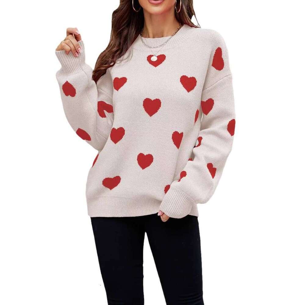 2025 European and American Valentine's Day love pullover women's knitted versatile casual loose sweater for women