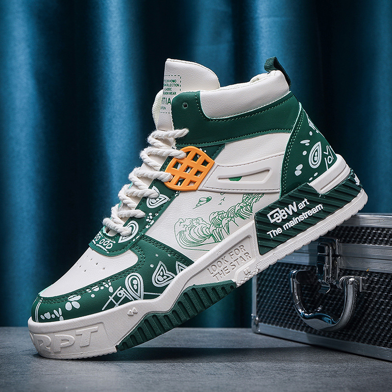 Men's High-Top Casual Sneakers Black, Green, Deep Blue hot | Fashion Trend Sports Board Shoes
