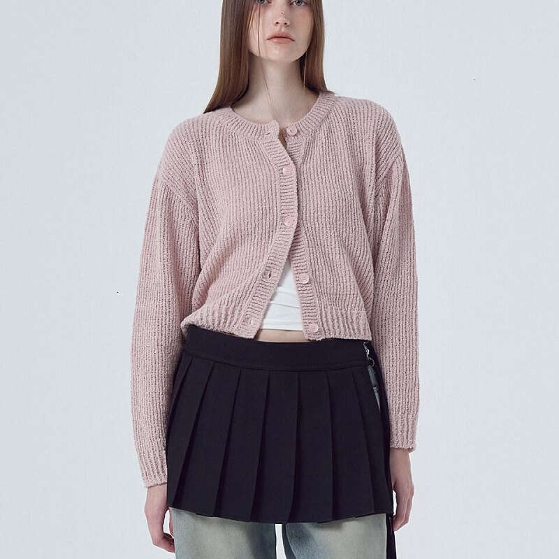 2025 new European and American women's long sleeved round neck button solid color sweater knitted cardigan top for women