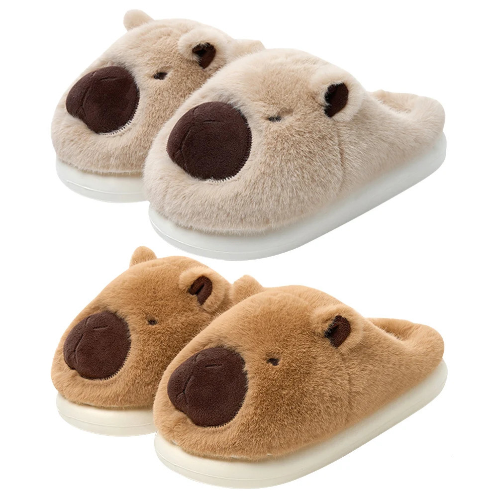 Plush Capybara Slippers Slipon House Shoes Comfortable Furry Animal NonSlip Fuzzy for Autumn Winter 241214