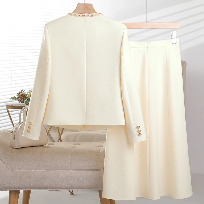 Women Autumn Winter Suit French Elegant Goddess Fashion Button Blazer Coat And High Waist Long Skirt Two Piece Set Chic 241211