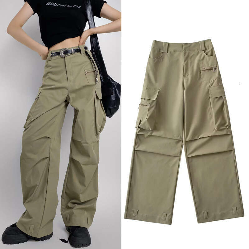 European and American INS retro three-dimensional multi pocket work women's high waist loose slimming straight leg pants trend 2024 new casual ve